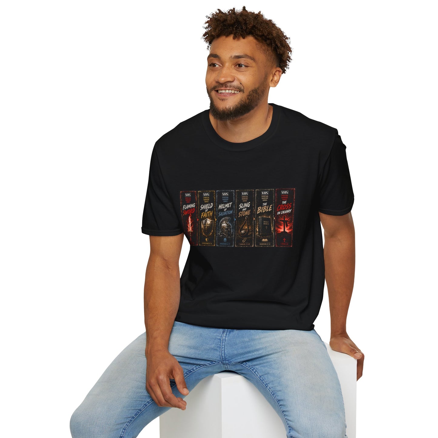Armor of God VHS Panels T-Shirt Gift | Ephesians 6 Christian Warrior Mens Tee, Spiritual Warfare Graphic Shirt