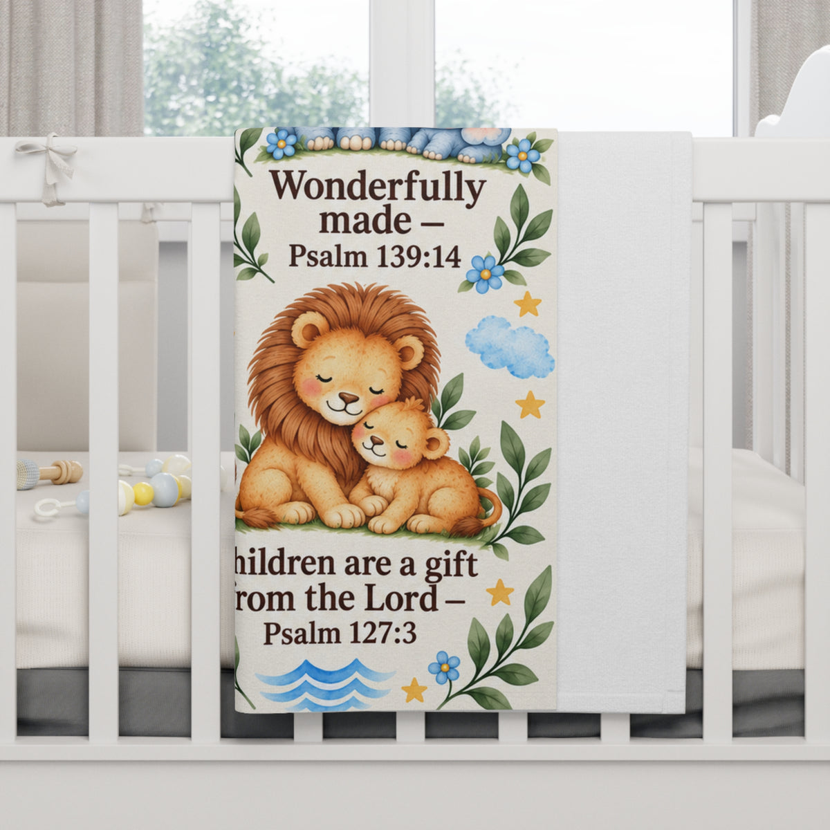 Noah's Ark Baby Blanket, Christian Scripture Swaddle, Giraffe Elephant Lion Lamb Nursery Blanket, Hospital Gift for Baby Boy or Girl