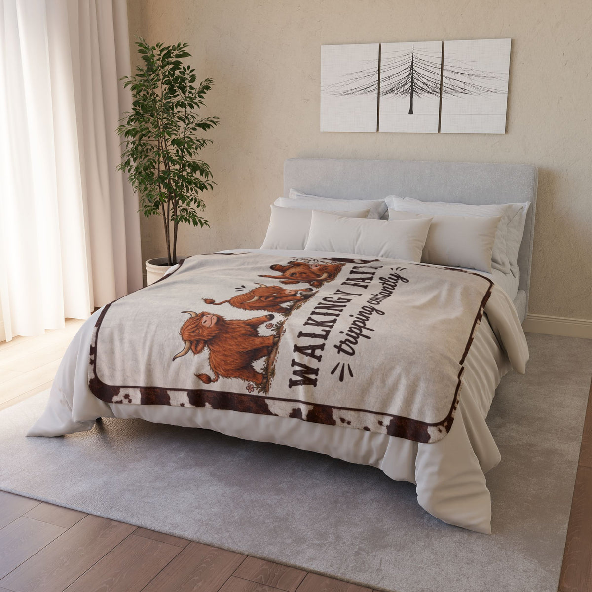 Limited Edition Walking By Faith Tripping Constantly Highland Cow Sherpa Blanket | Plush Fleece Throw, Extra Warm Cozy 50x60, Christmas Gift