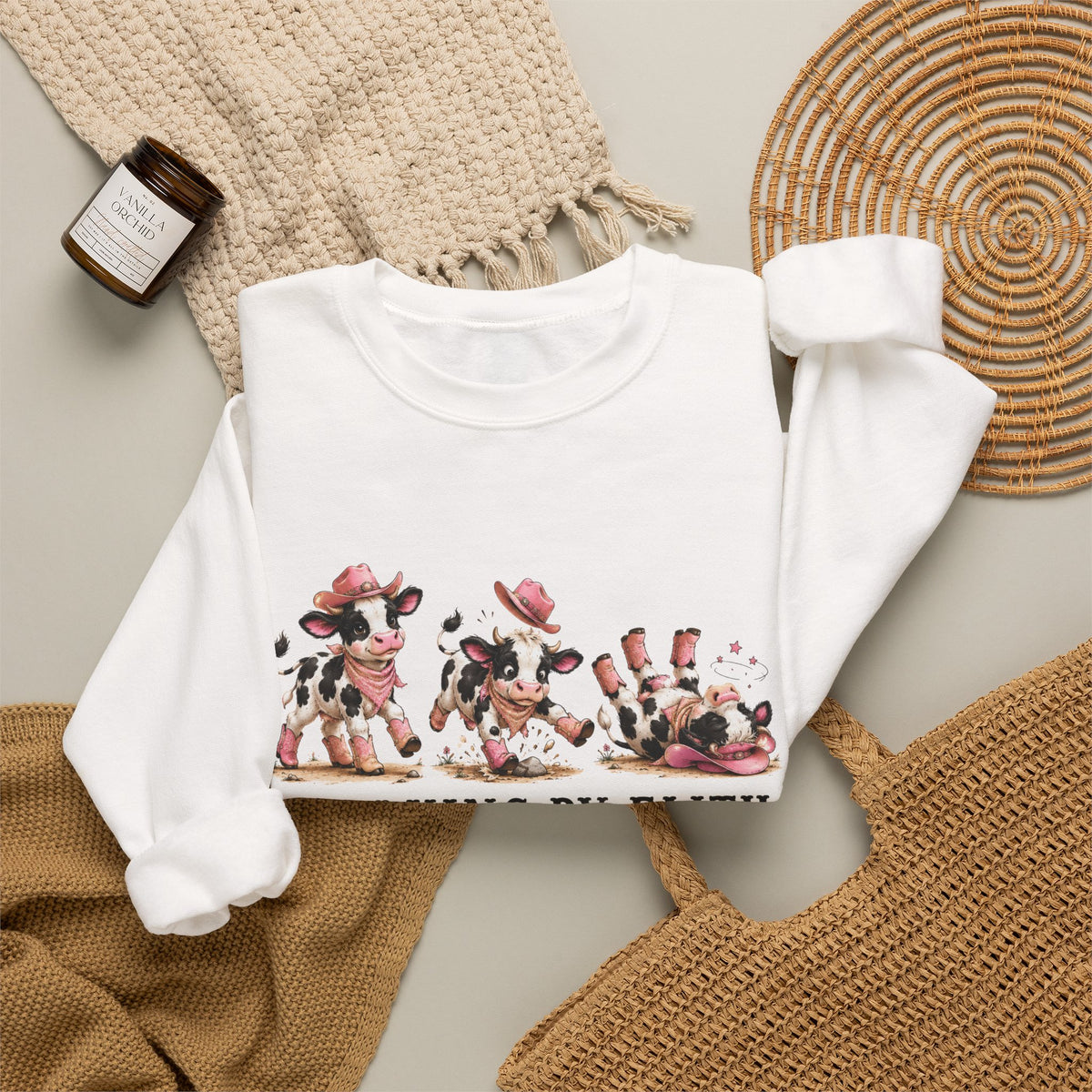 Walking By Faith Tripping Constantly Cow Winter Holiday Sweatshirt