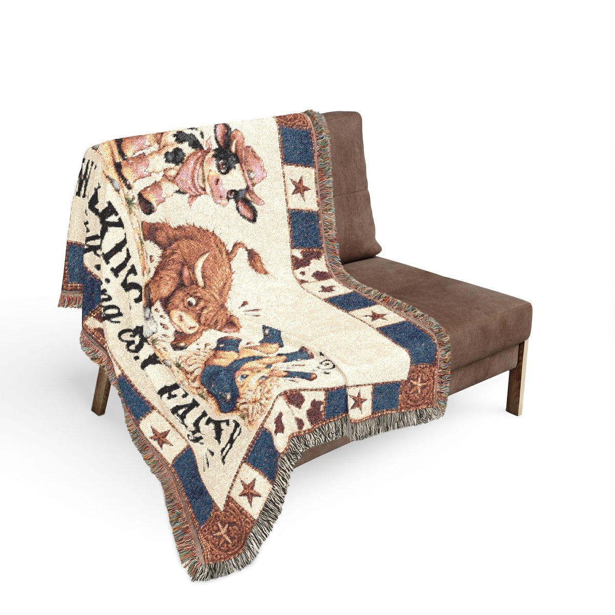 Walking By Faith Tripping Constantly Cow Woven Blanket, Western Cowgirl Cowboy Tapestry, Texas Pony Highland Cow Throw, Inspirational Gift