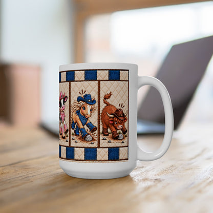 Western Faith Cowgirl Coffee Mug, Cute Cowboy Cow Horse Highland Bull Ceramic Cup, Country Cowgirl Southern Pride Decor Gift for Her