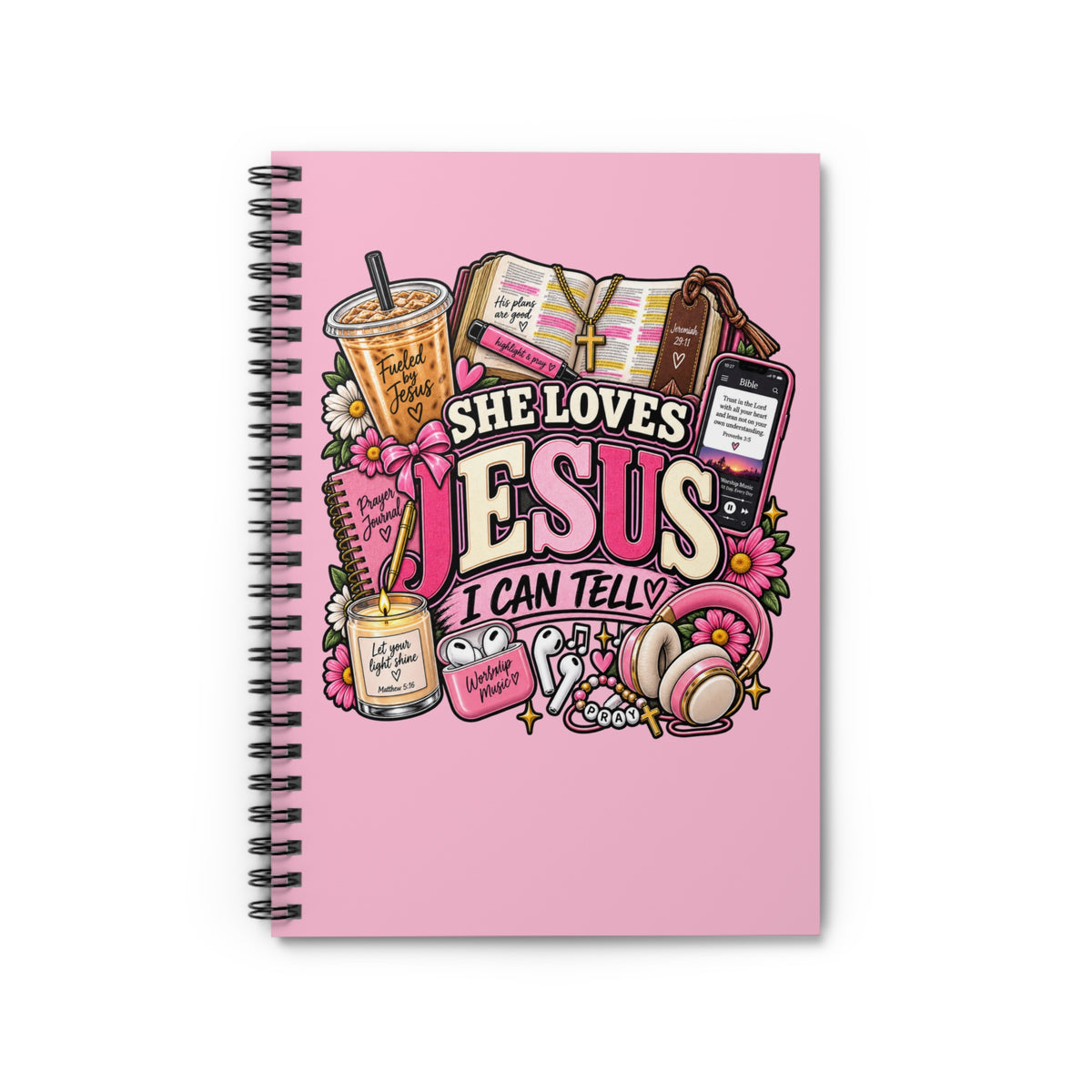 She Loves Jesus I Can Tell Spiral Journal, Christian Girly Notebook, Faith Based Prayer Journal, Cute Pink Bible Journal Gift for Her