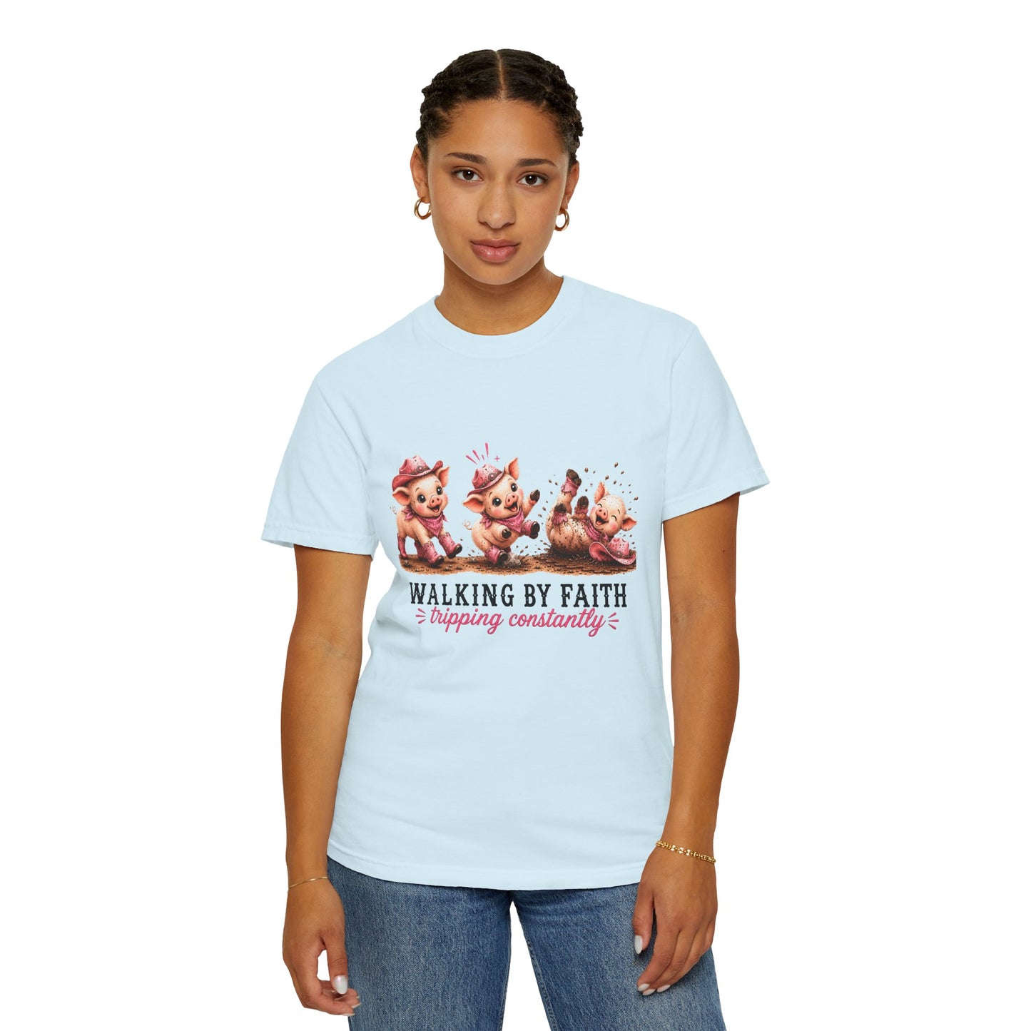 Comfort Colors® Walking By Faith Tripping Constantly Piglet Shirt, Pig Lovers Gift, Pig Shirt, Christian Gift, Faith Shirt, Whimsical Gifts