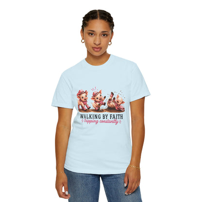 Comfort Colors® Walking By Faith Tripping Constantly Piglet Shirt, Pig Lovers Gift, Pig Shirt, Christian Gift, Faith Shirt, Whimsical Gifts