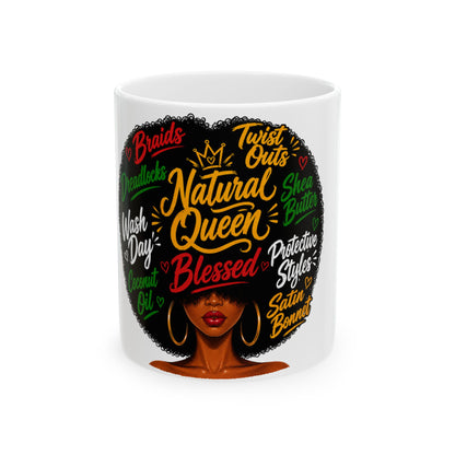Natural Queen Blessed Mug | Black Woman Afro Hair Coffee Cup | Natural Hair Queen Mug | Braids Dreadlocks Twist Out Gift