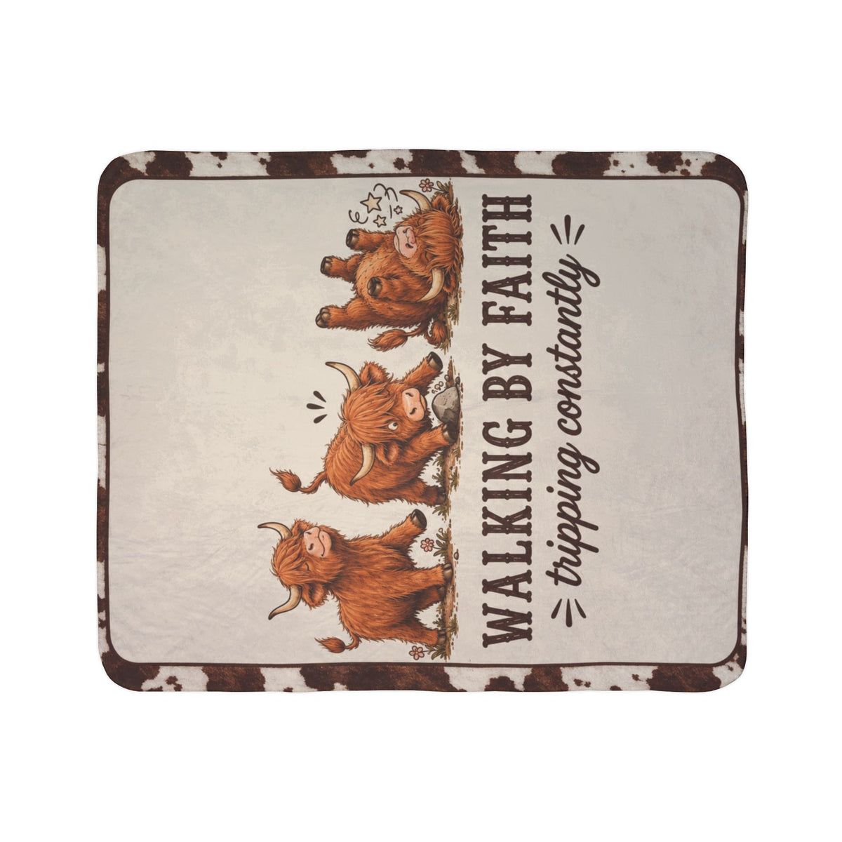 Limited Edition Walking By Faith Tripping Constantly Highland Cow Sherpa Blanket | Plush Fleece Throw, Extra Warm Cozy 50x60, Christmas Gift