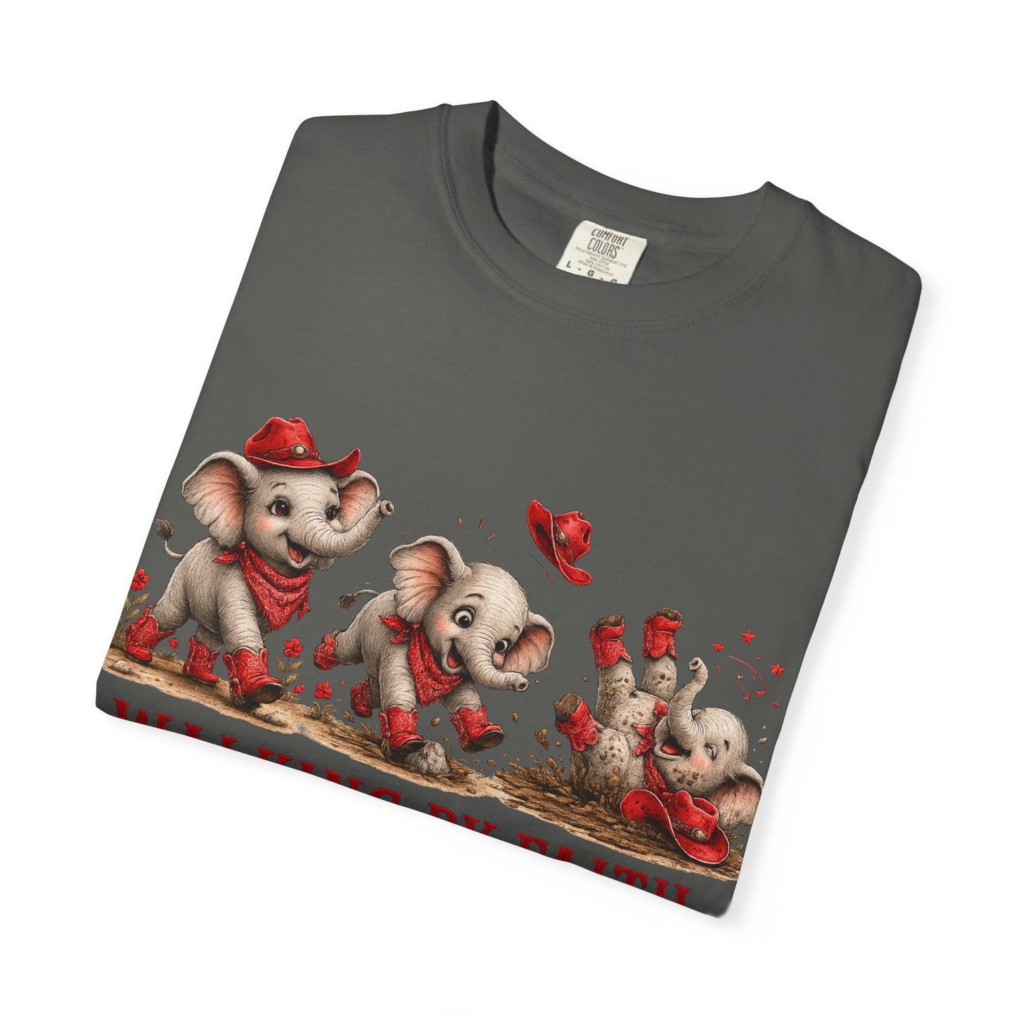 Comfort Colors® Walking By Faith tripping constantly T-Shirt | Cute Red Elephant Shirt