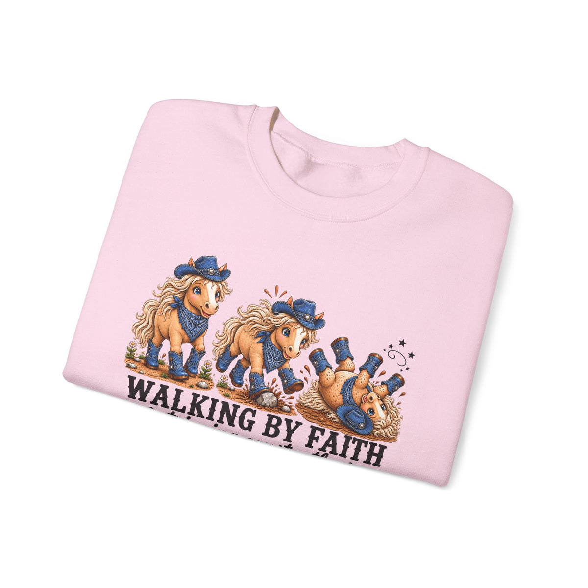 Walking By Faith Tripping Constantly Sweatshirt Cowgirl Horse Winter Holiday Christmas Sweatshirt