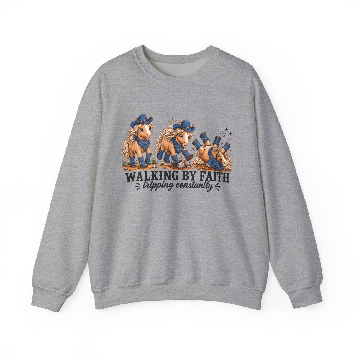 Walking By Faith Tripping Constantly Sweatshirt Cowgirl Horse Winter Holiday Christmas Sweatshirt