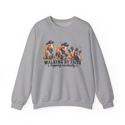 Walking By Faith Tripping Constantly Sweatshirt Cowgirl Horse Winter Holiday Christmas Sweatshirt