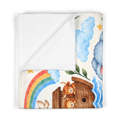 Noah's Ark Baby Blanket, Christian Scripture Swaddle, Giraffe Elephant Lion Lamb Nursery Blanket, Hospital Gift for Baby Boy or Girl