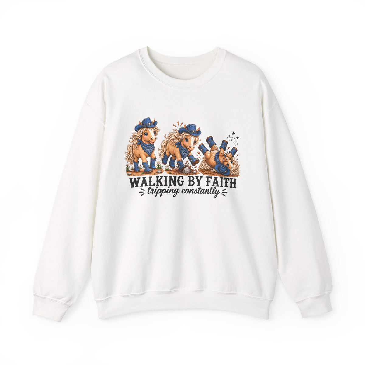 Walking By Faith Tripping Constantly Sweatshirt Cowgirl Horse Winter Holiday Christmas Sweatshirt
