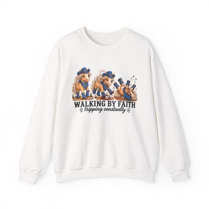 Walking By Faith Tripping Constantly Sweatshirt Cowgirl Horse Winter Holiday Christmas Sweatshirt