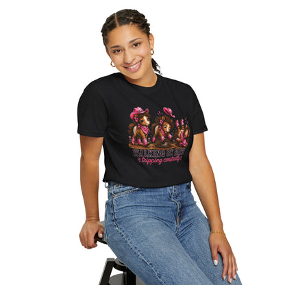Comfort Colors® Walking By Faith Tripping Constantly Tee, Cowgirl Western Pink Shirt, Cute Whimsical Horse Shirt, Cowboy Boots Western Tee