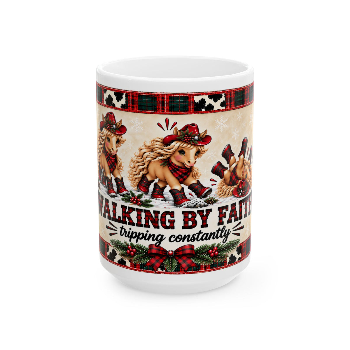 Walking By Faith Tripping Constantly Mug, Western Christian Christmas Gift, Cowgirl Coffee Mug, Cowgirl Mom Gift, Western Christmas Mug