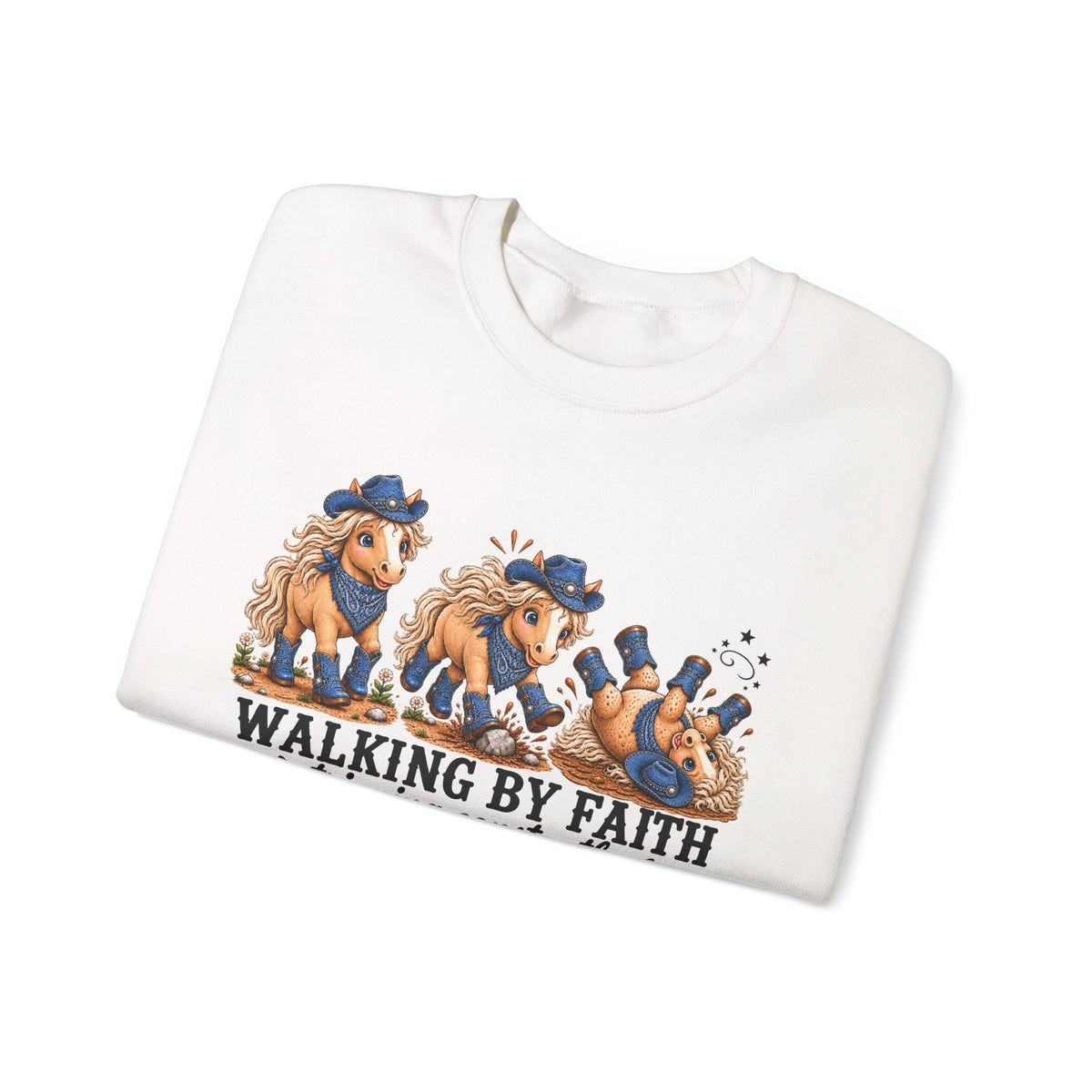 Walking By Faith Tripping Constantly Sweatshirt Cowgirl Horse Winter Holiday Christmas Sweatshirt