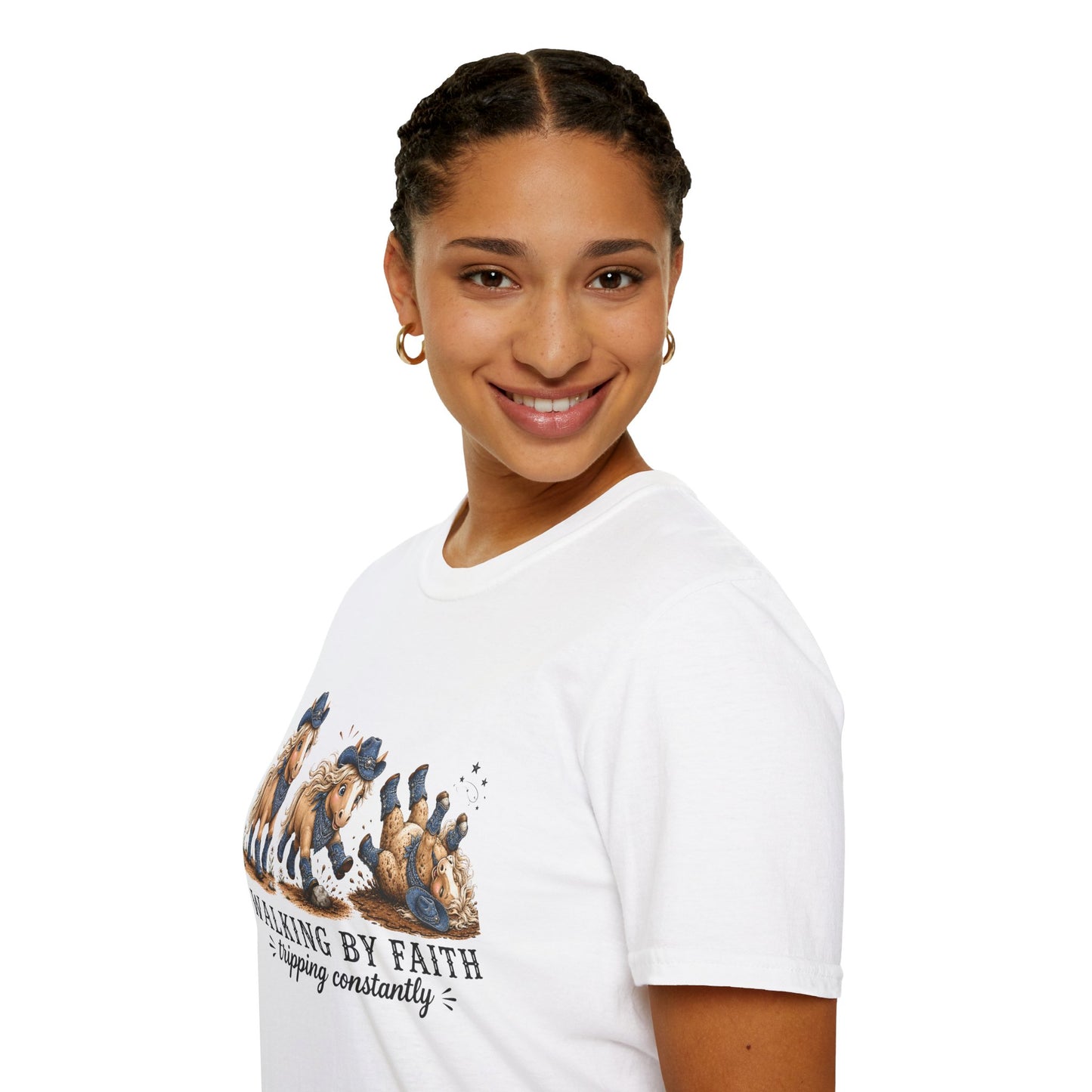 Walking by Faith (Tripping Constantly) Horse Denim Cowgirl  Graphic Tee