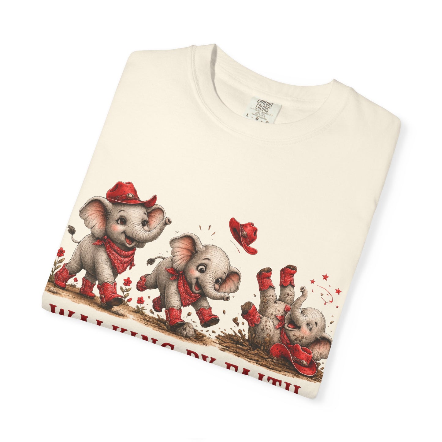 Comfort Colors® Walking By Faith tripping constantly T-Shirt | Cute Red Elephant Shirt