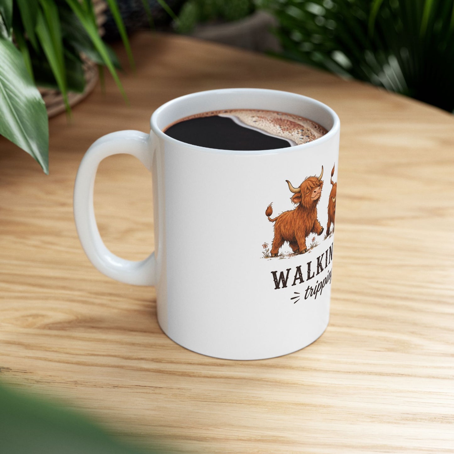 Walking By Faith Tripping Constantly Highland Cow Mug, Christian Coffee Cup, Funny Faith Humor Graphic Quote Religious Farmhouse Gift