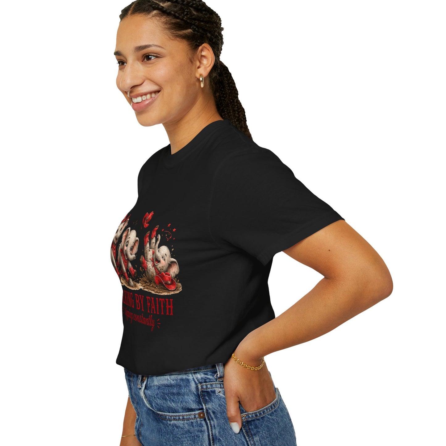 Comfort Colors® Walking By Faith tripping constantly T-Shirt | Cute Red Elephant Shirt