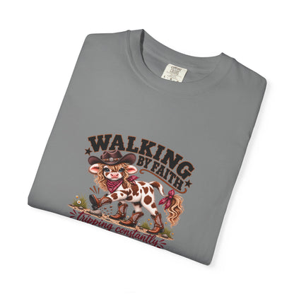 Walking By Faith Tripping Constantly Sassy Cow Comfort Colors® Cowgirl Tee