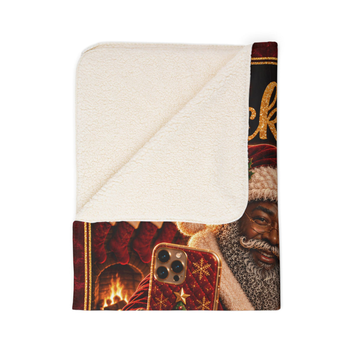 Black Love Christmas Couple Sherpa Blanket | Holiday Afrocentric Throw