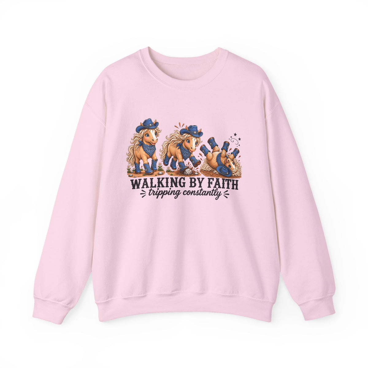 Walking By Faith Tripping Constantly Sweatshirt Cowgirl Horse Winter Holiday Christmas Sweatshirt