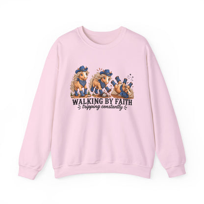Walking By Faith Tripping Constantly Sweatshirt Cowgirl Horse Winter Holiday Christmas Sweatshirt