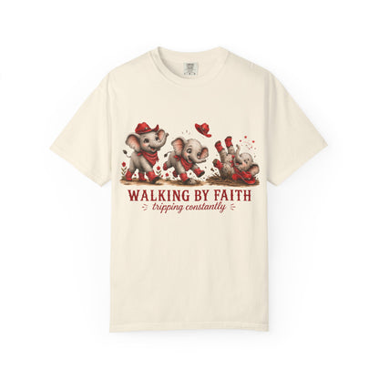 Comfort Colors® Walking By Faith tripping constantly T-Shirt | Cute Red Elephant Shirt