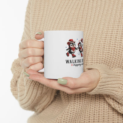 Walking By Faith Tripping Constantly Mug, Penguin Ice Skate Holiday Mug, Winter Gift Mug, Christmas Coffee Mug, Cute Penguin Gift