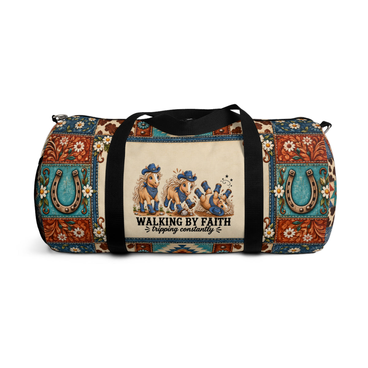 Walking By Faith Tripping Constantly Horse *Limited Edition* Duffel Bag, Western Cowgirl Rodeo Weekend Canvas Travel Bag, Horse Getaway Gift