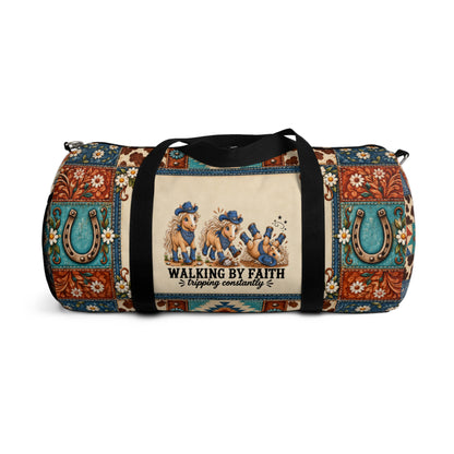 Walking By Faith Tripping Constantly Horse *Limited Edition* Duffel Bag, Western Cowgirl Rodeo Weekend Canvas Travel Bag, Horse Getaway Gift