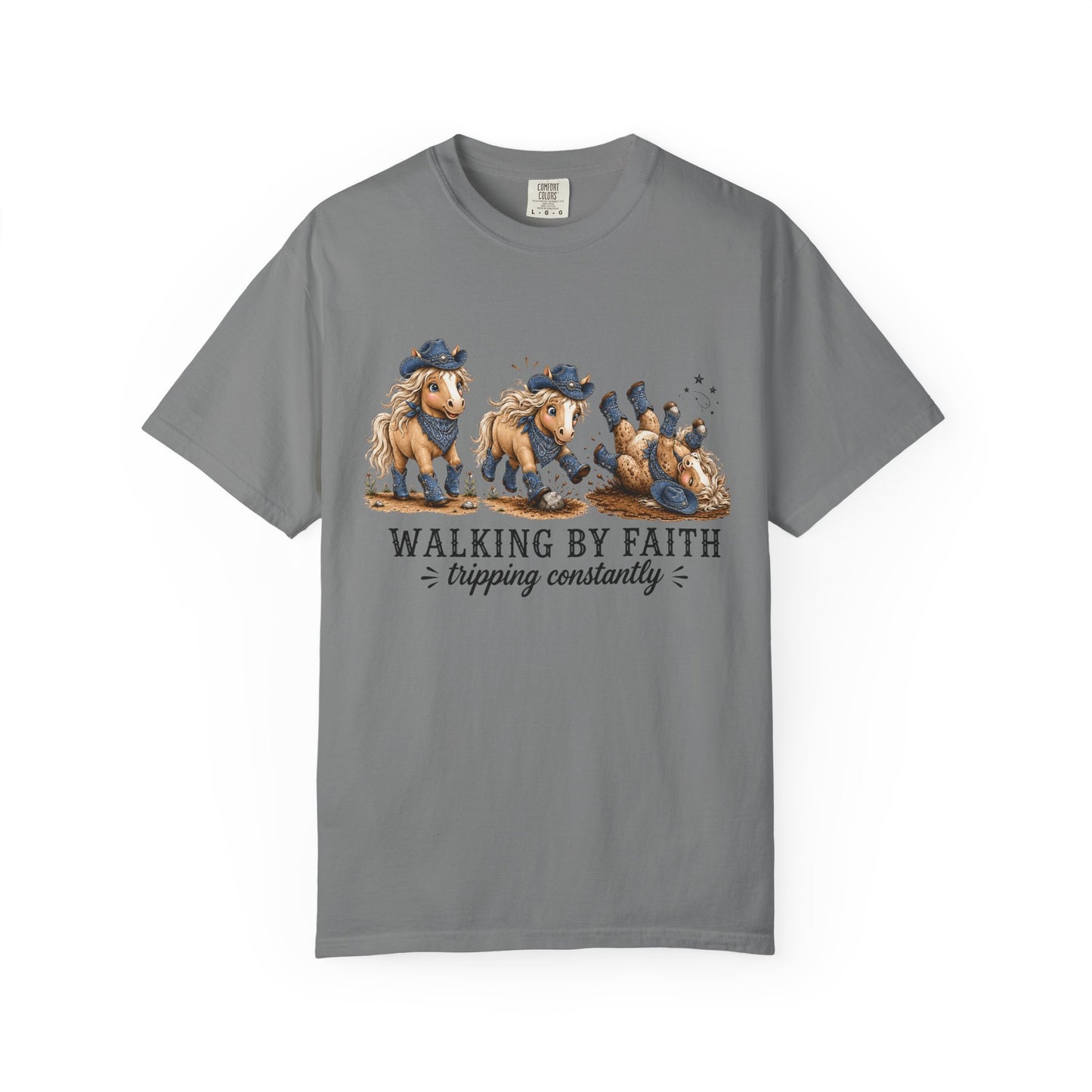 Comfort Colors® Walking By Faith Tripping Constantly Shirt Western Cowgirl Horse lover Tee Trendy Faith Christian Mom Country  Shirt
