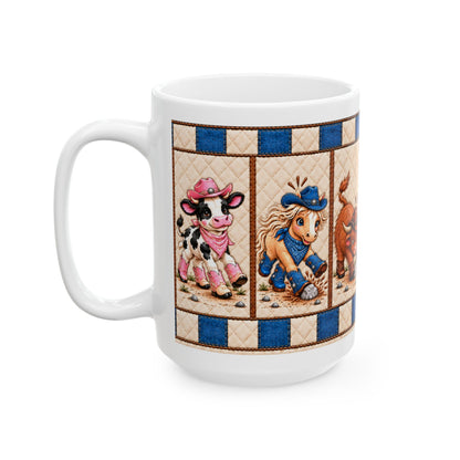 Western Faith Cowgirl Coffee Mug, Cute Cowboy Cow Horse Highland Bull Ceramic Cup, Country Cowgirl Southern Pride Decor Gift for Her