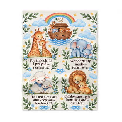 Noah's Ark Baby Blanket, Christian Scripture Swaddle, Giraffe Elephant Lion Lamb Nursery Blanket, Hospital Gift for Baby Boy or Girl