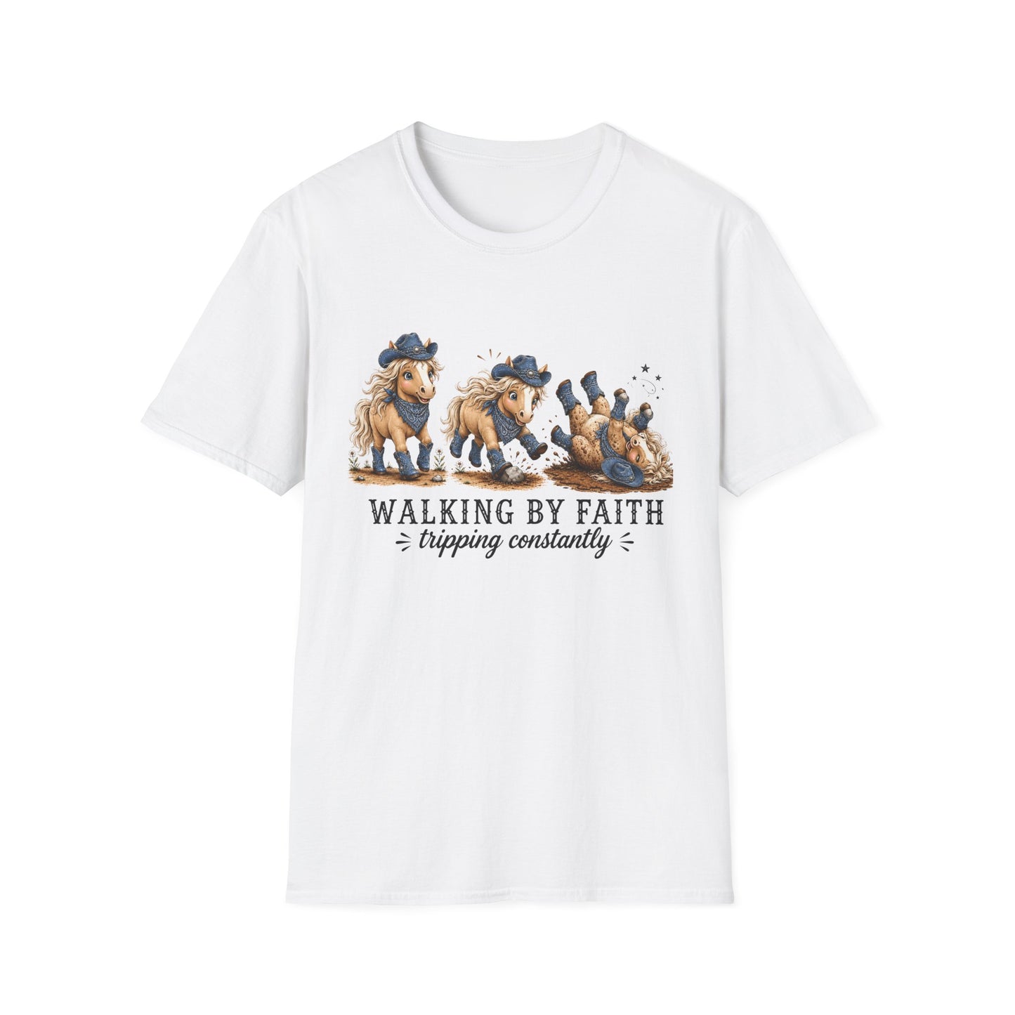 Walking by Faith (Tripping Constantly) Horse Denim Cowgirl  Graphic Tee