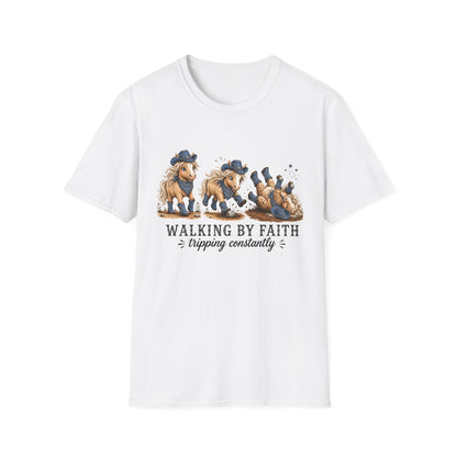 Walking by Faith (Tripping Constantly) Horse Denim Cowgirl  Graphic Tee