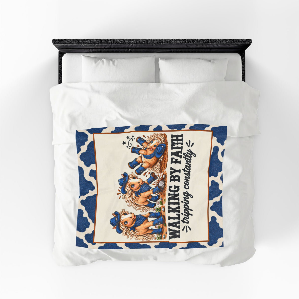 Walking by Faith Tripping Constantly Horse Blanket, Velveteen Denim Western Cowgirl, Gift for Teen Tween Horse Lover