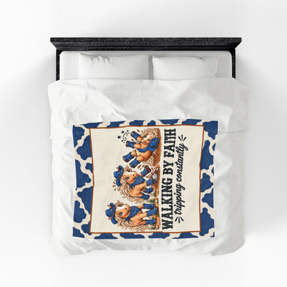 Walking by Faith Tripping Constantly Horse Blanket, Velveteen Denim Western Cowgirl, Gift for Teen Tween Horse Lover