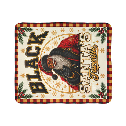 Black Santa's Favorite Sherpa Fleece Blanket Christmas Buffalo Plaid African American Santa Holiday Throw Cozy Gift