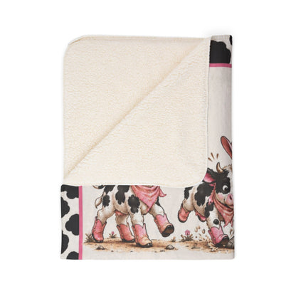 Limited Edition Walking By Faith Tripping Constantly Cow Sherpa Blanket | Cow Print Plush Fleece, Extra Warm Cozy 50x60, Christmas Gift