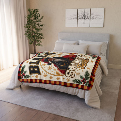Black Santa's Favorite Sherpa Fleece Blanket Christmas Buffalo Plaid African American Santa Holiday Throw Cozy Gift