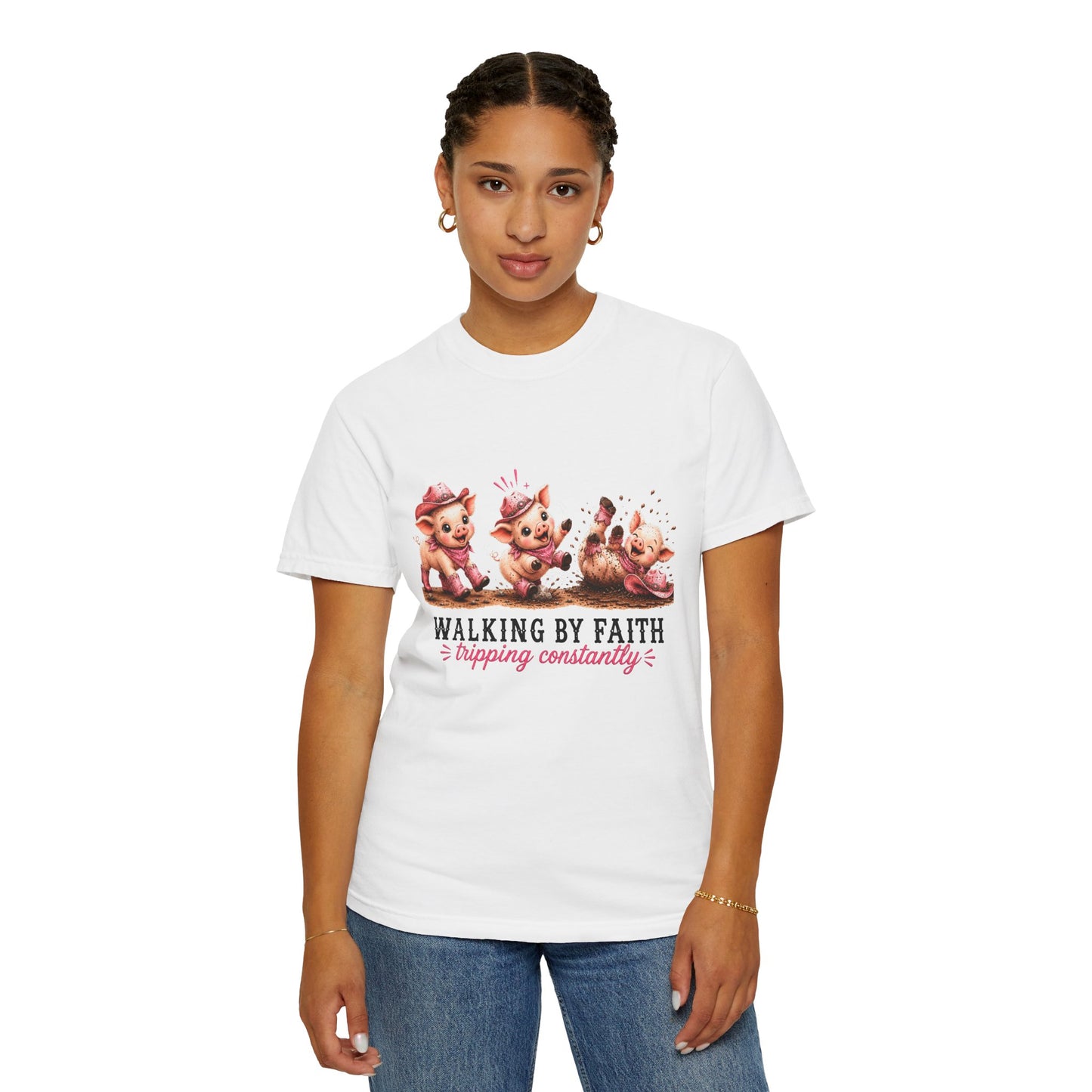 Comfort Colors® Walking By Faith Tripping Constantly Piglet Shirt, Pig Lovers Gift, Pig Shirt, Christian Gift, Faith Shirt, Whimsical Gifts