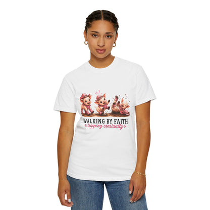 Comfort Colors® Walking By Faith Tripping Constantly Piglet Shirt, Pig Lovers Gift, Pig Shirt, Christian Gift, Faith Shirt, Whimsical Gifts