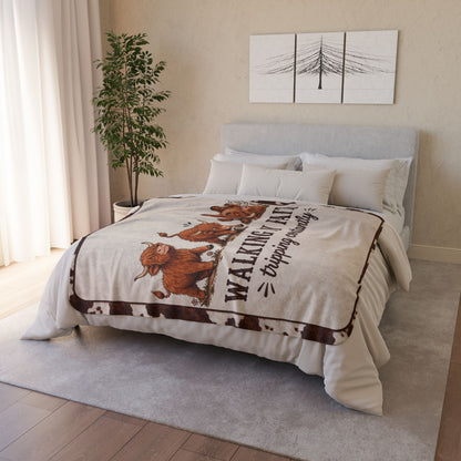 Limited Edition Walking By Faith Tripping Constantly Highland Cow Sherpa Blanket | Plush Fleece Throw, Extra Warm Cozy 50x60, Christmas Gift