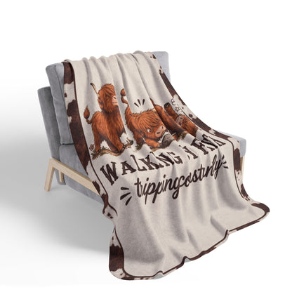 Limited Edition Walking By Faith Tripping Constantly Highland Cow Sherpa Blanket | Plush Fleece Throw, Extra Warm Cozy 50x60, Christmas Gift