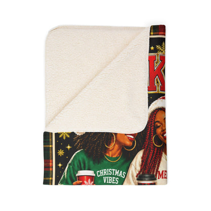 Black Girls Christmas Club Sherpa Fleece Blanket Sisterhood Black Girl Magic Holiday Plaid Christmas Throw Gift