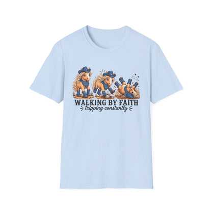 Walking by Faith (Tripping Constantly) Horse Denim Cowgirl Graphic Tee