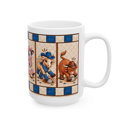 Western Faith Cowgirl Coffee Mug, Cute Cowboy Cow Horse Highland Bull Ceramic Cup, Country Cowgirl Southern Pride Decor Gift for Her